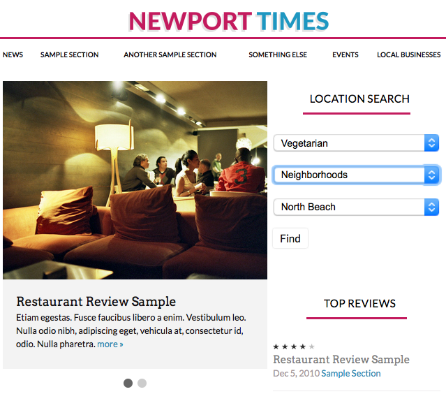 location search sprocket sample dropdown menus for location type and quicklinks