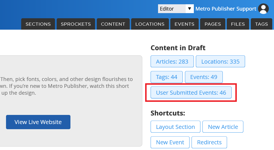 metropublisher-dashboard-shortcut-links.png