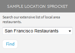 location search sprocket with sample headline